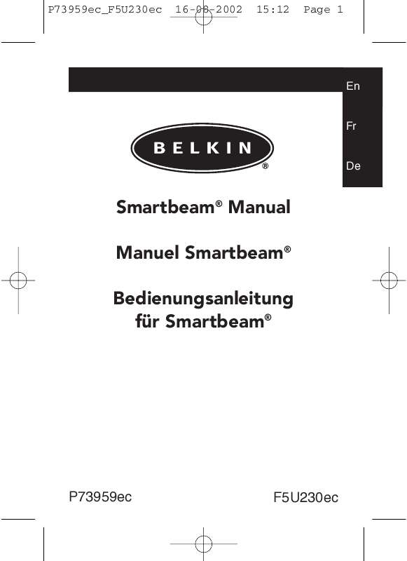 Guide utilisation  BELKIN ADAPTATEUR SMARTBEAM USB-INFRAROUGE #F5U230FG  de la marque BELKIN