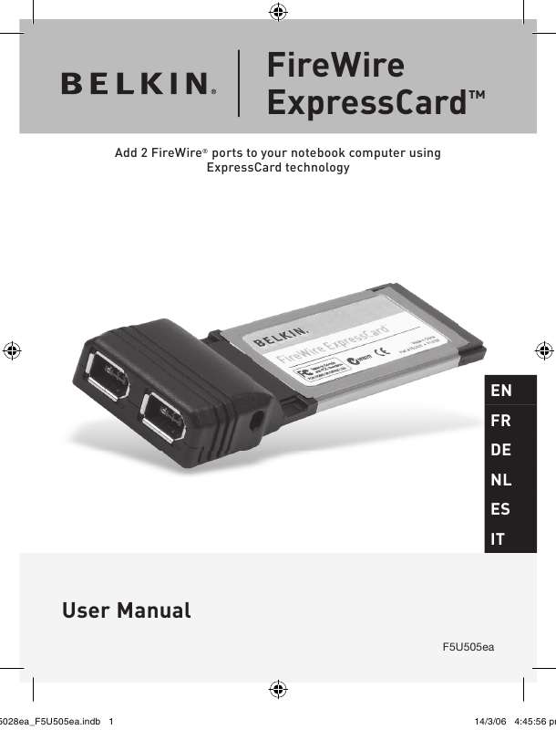 Guide utilisation  BELKIN CARTE EXPRESSCARD FIREWIRE #F5U505EA  de la marque BELKIN