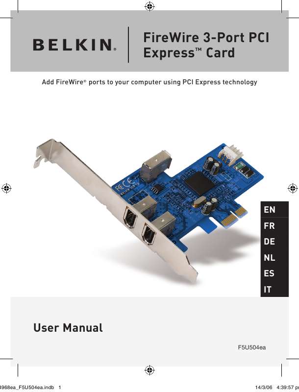 Guide utilisation  BELKIN CARTE FIREWIRE 3-PORT PCI EXPRESS #F5U504  de la marque BELKIN