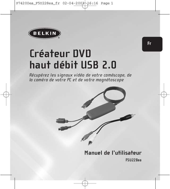 Guide utilisation  BELKIN CRÉATEUR DE DVD USB 2.0 À HAUT DÉBIT #F5U228ET  de la marque BELKIN