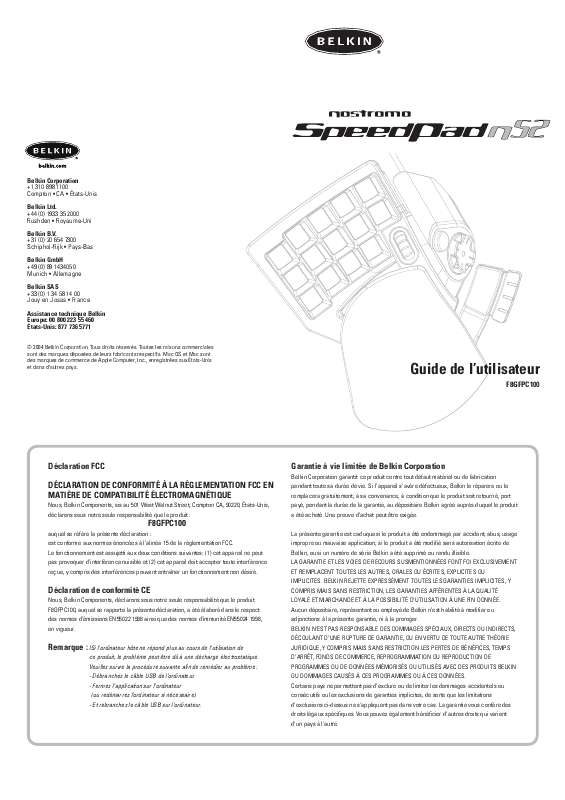 Guide utilisation  BELKIN NOSTROMO™ SPEEDPAD N52 #F8GFPC100  de la marque BELKIN