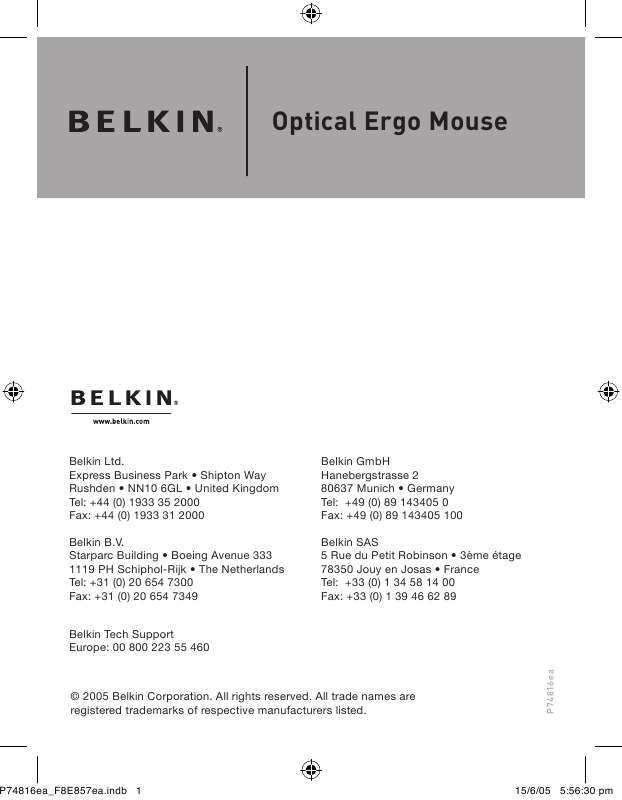 Guide utilisation  BELKIN SOURIS OPTIQUE ERGO #F8E857EA  de la marque BELKIN