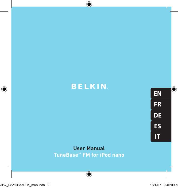 Guide utilisation  BELKIN TUNEBASE FM TRANSMETTEUR POUR IPOD NANO 2G #F8Z136EABLK  de la marque BELKIN
