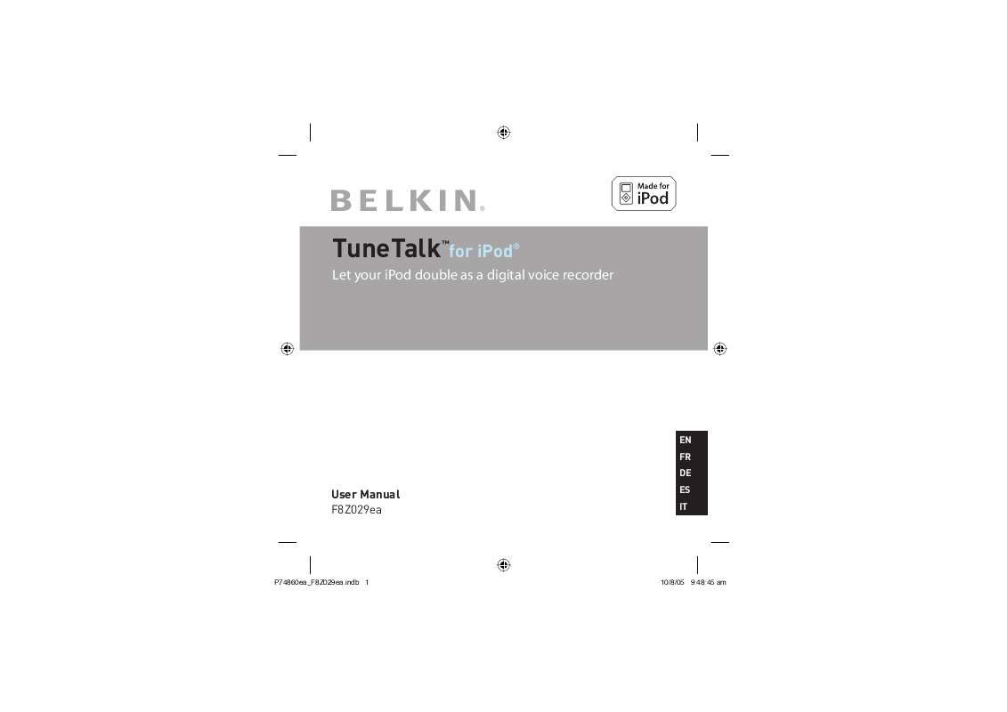 Guide utilisation  BELKIN TUNETALK POUR IPOD #F8Z029EA  de la marque BELKIN