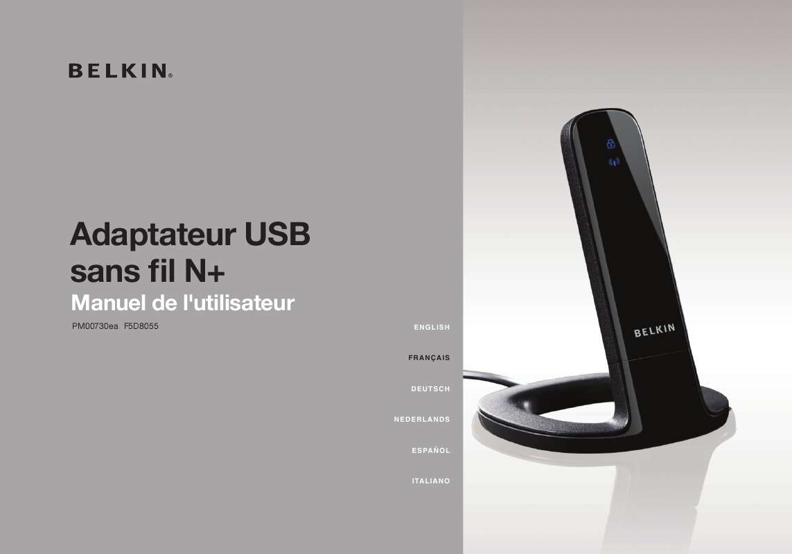 Guide utilisation  BELKIN ADAPTATEUR USB SANS FIL N F5D8055ED  de la marque BELKIN