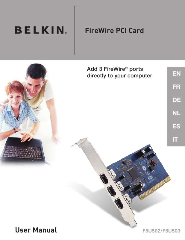 Guide utilisation  BELKIN CARTE IEEE 1394 FIREWIRE® PCI #F5U502EA  de la marque BELKIN