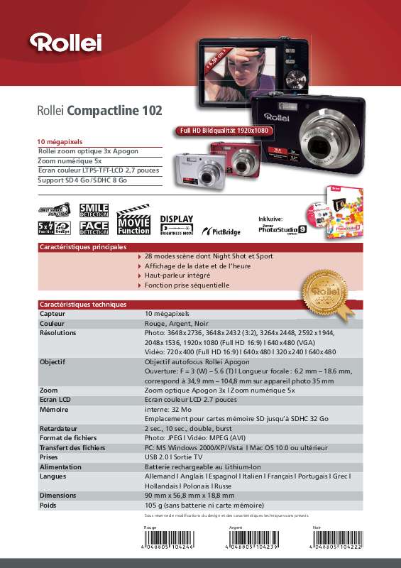 Guide utilisation  ROLLEI COMPACTLINE 102  de la marque ROLLEI