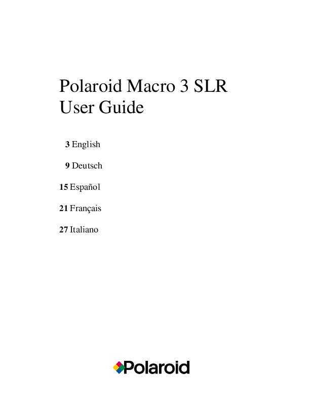 Guide utilisation  POLAROID MACRO 3 SLR  de la marque POLAROID