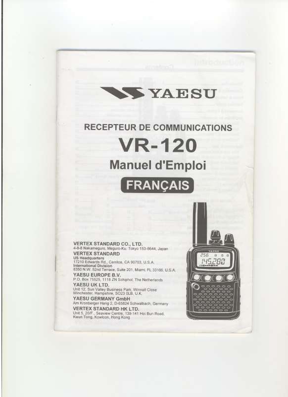 Guide utilisation YAESU VR-120  de la marque YAESU
