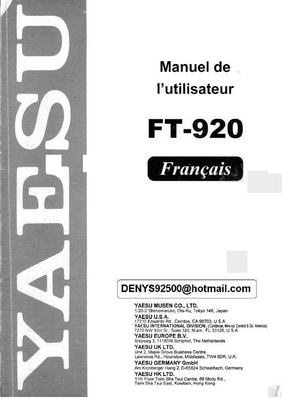 Guide utilisation YAESU FT-920  de la marque YAESU