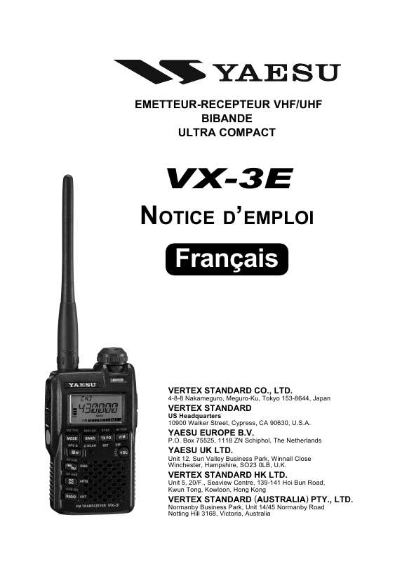 Guide utilisation YAESU VX-3E  de la marque YAESU