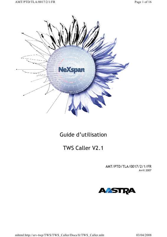 Guide utilisation AASTRA TWS CALLER V2.1  de la marque AASTRA