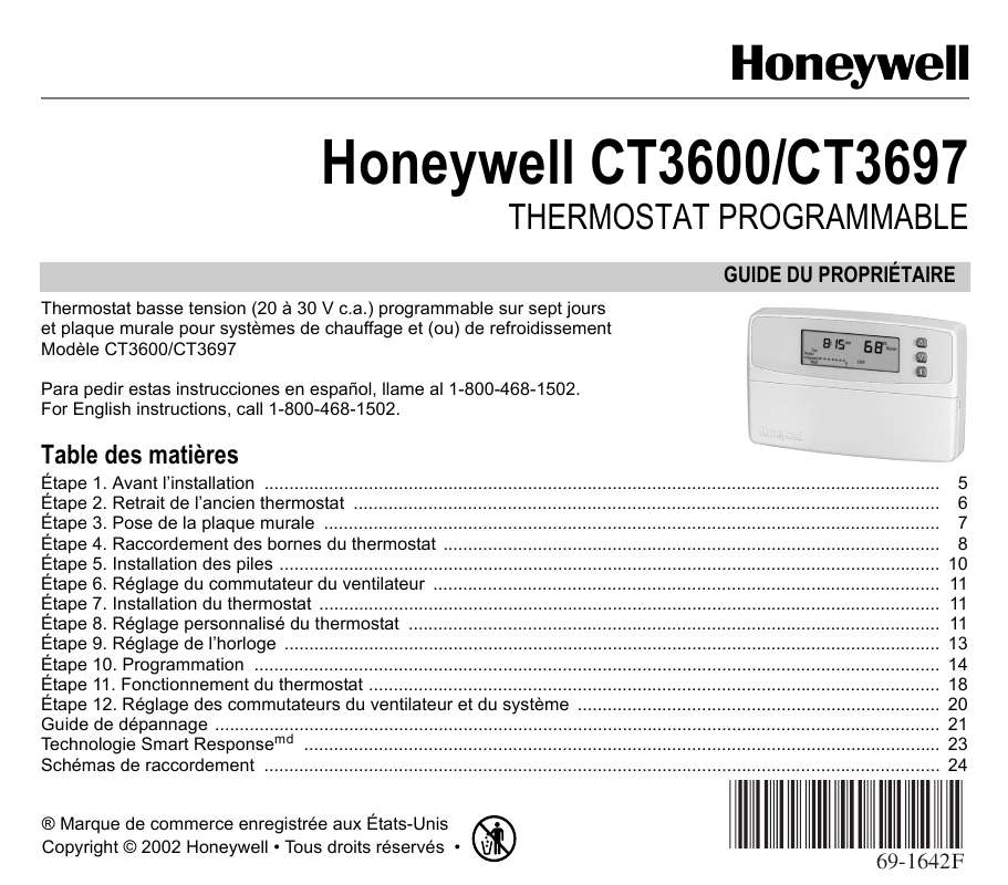 Guide utilisation HONEYWELL CT3600  de la marque HONEYWELL