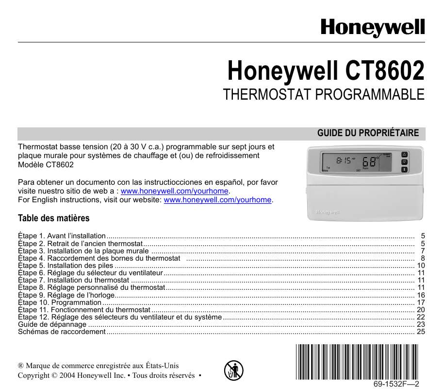 Guide utilisation HONEYWELL CT8602  de la marque HONEYWELL