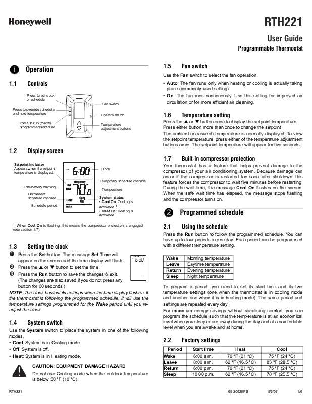 Guide utilisation HONEYWELL RTH221  de la marque HONEYWELL