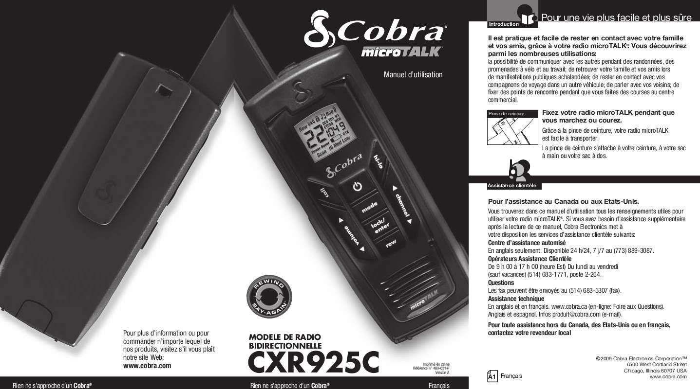 Guide utilisation COBRA CXR925C  de la marque COBRA
