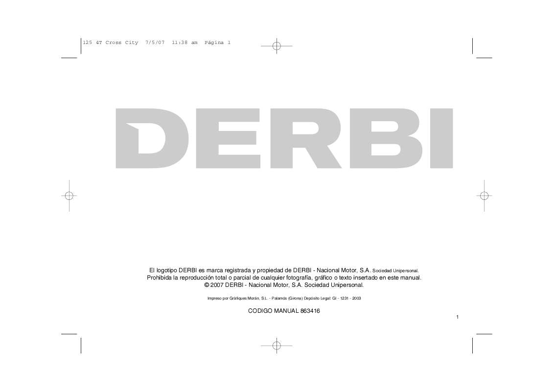 Guide utilisation  DERBI CROSS CITY 125  de la marque DERBI