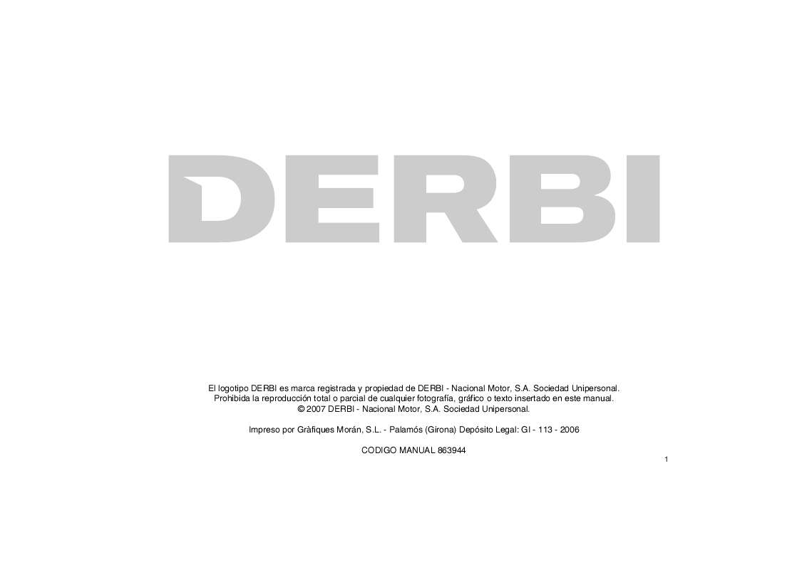 Guide utilisation  DERBI GP1 125  de la marque DERBI
