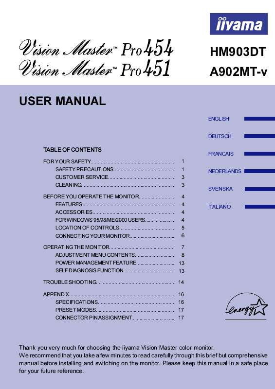 Guide utilisation IIYAMA VISION MASTER PRO 451  de la marque IIYAMA