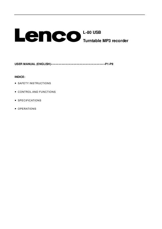 Guide utilisation  LENCO L-80 USB  de la marque LENCO