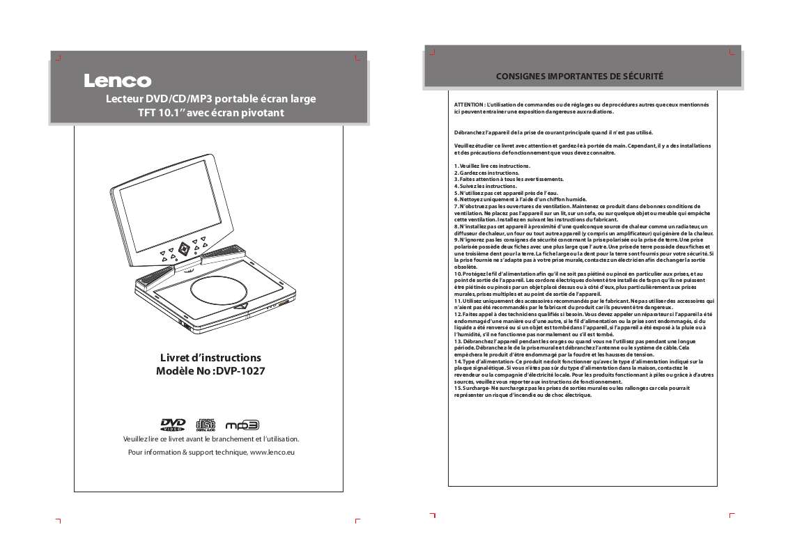 Guide utilisation LENCO DVP-1027  de la marque LENCO