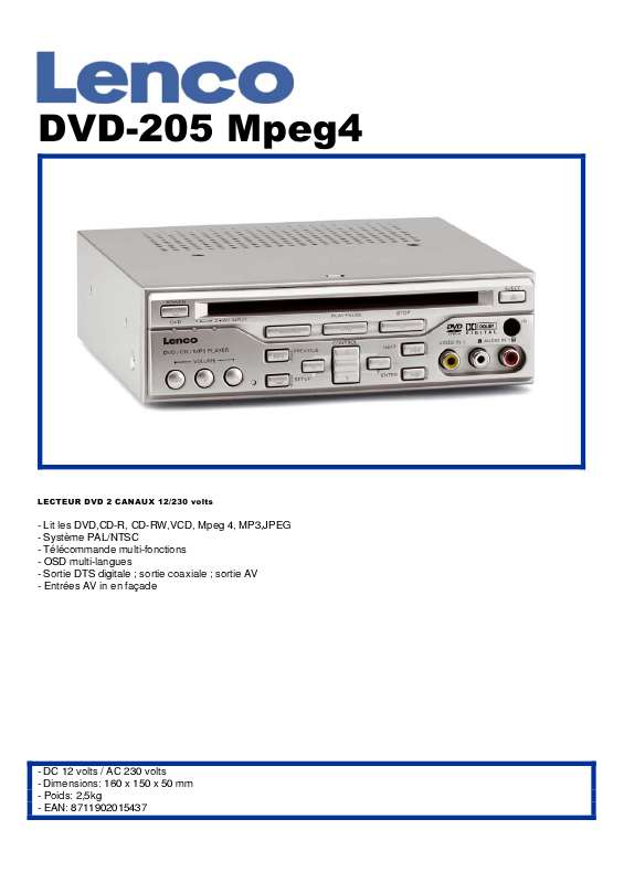 Guide utilisation LENCO DVP-712 MPEG4  de la marque LENCO