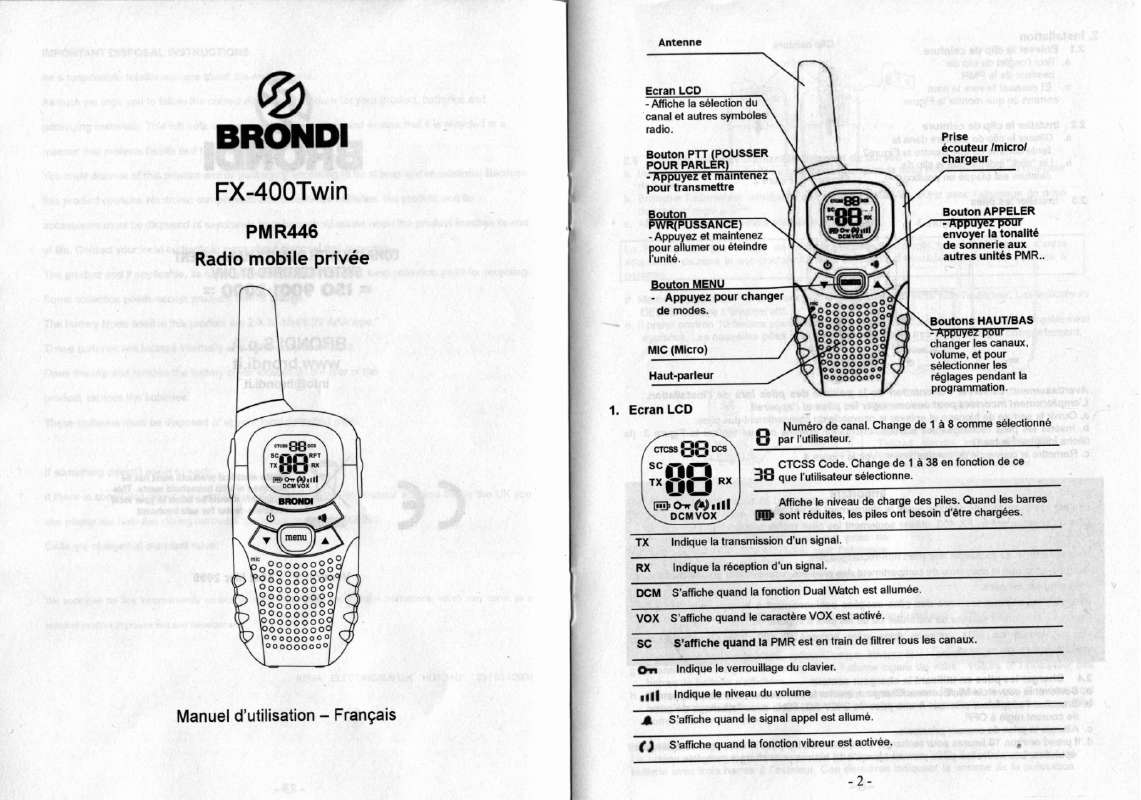 Guide utilisation BRONDI PMR446  de la marque BRONDI