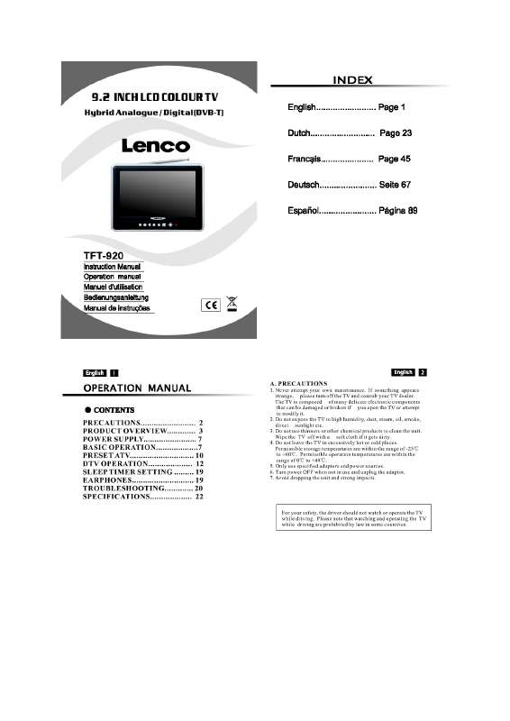 Guide utilisation LENCO TFT-920  de la marque LENCO