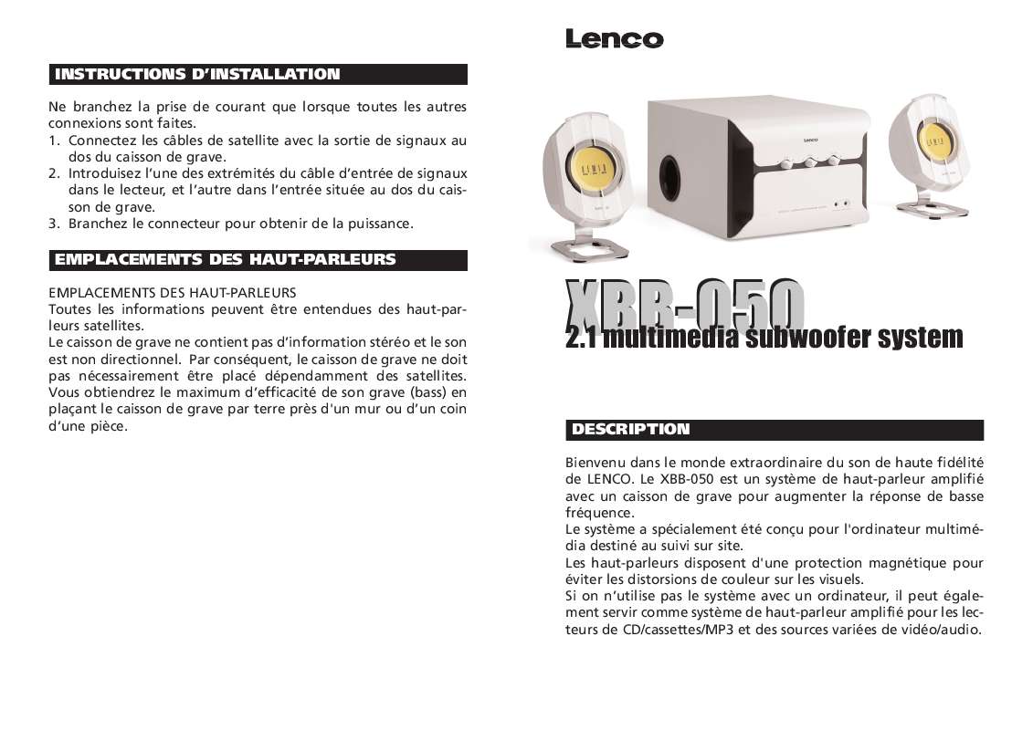 Guide utilisation  LENCO XBB-050  de la marque LENCO