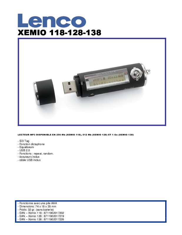 Guide utilisation LENCO XEMIO-118  de la marque LENCO