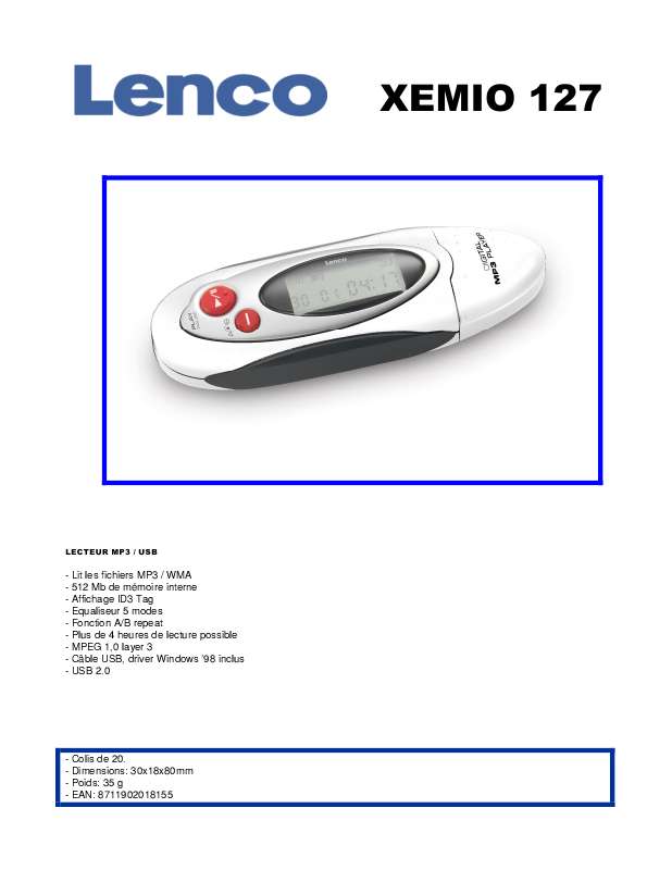 Guide utilisation LENCO XEMIO-127  de la marque LENCO