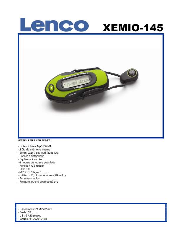 Guide utilisation LENCO XEMIO-145  de la marque LENCO