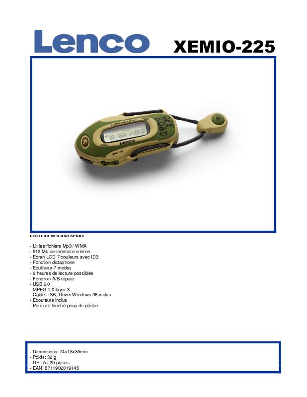 Guide utilisation LENCO XEMIO-225  de la marque LENCO