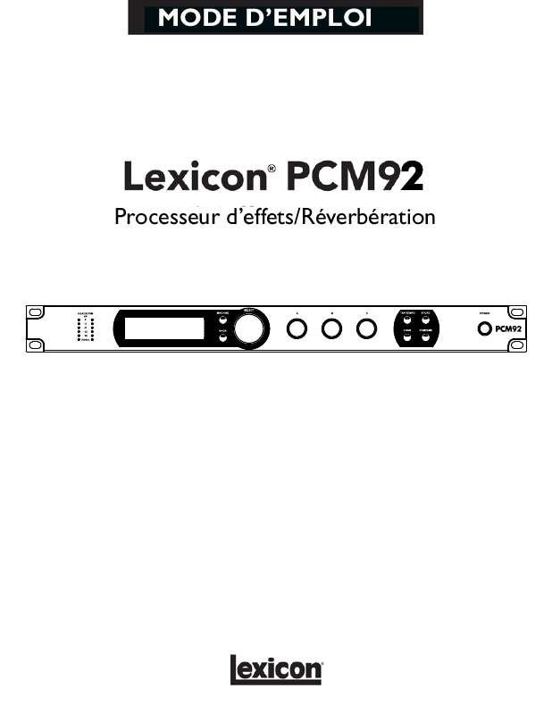 Guide utilisation  LEXICON PCM92  de la marque LEXICON