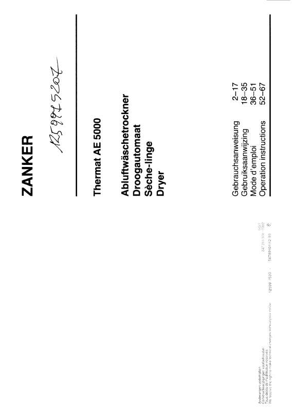 Guide utilisation  ZANKER AE5000WS  de la marque ZANKER