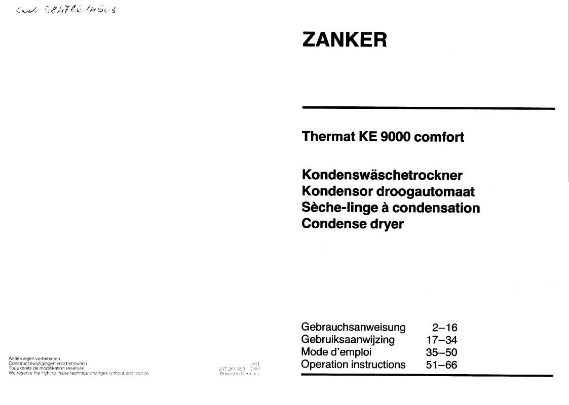 Guide utilisation  ZANKER THKE9000C  de la marque ZANKER