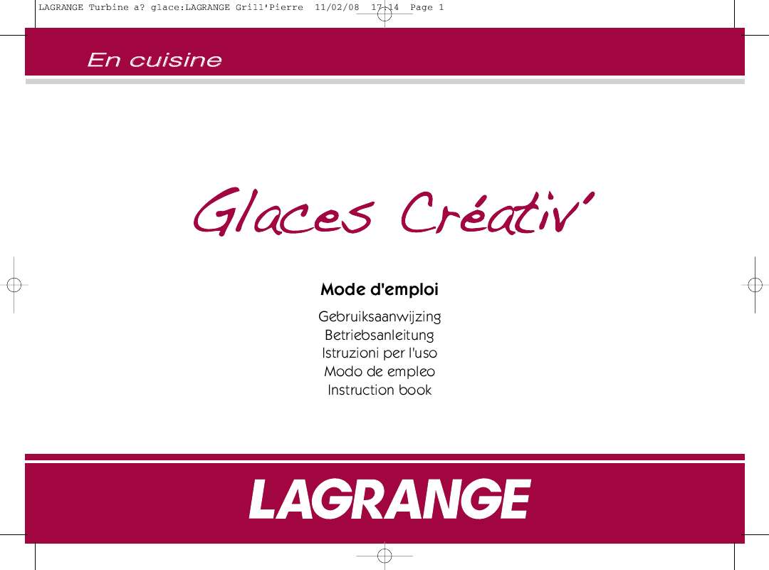 Guide utilisation  LAGRANGE GLACES CREATIV  de la marque LAGRANGE