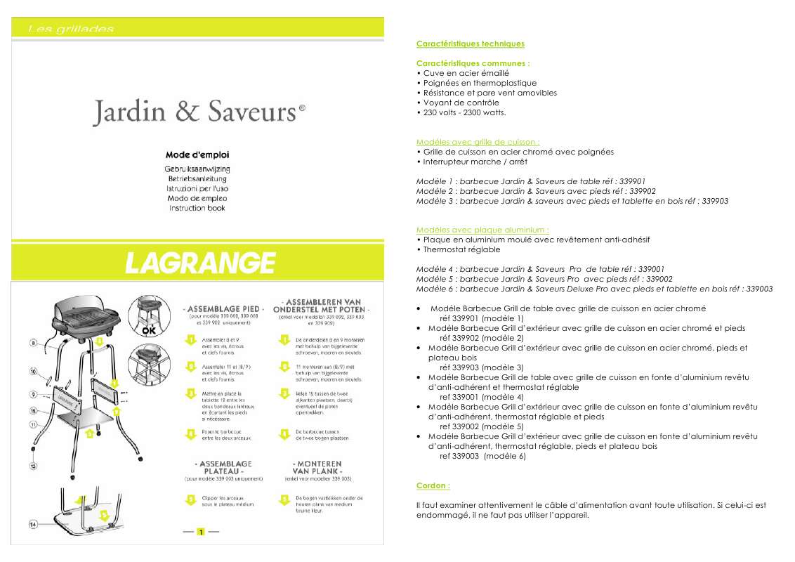 Guide utilisation  LAGRANGE JARDIN SAVEURS  de la marque LAGRANGE