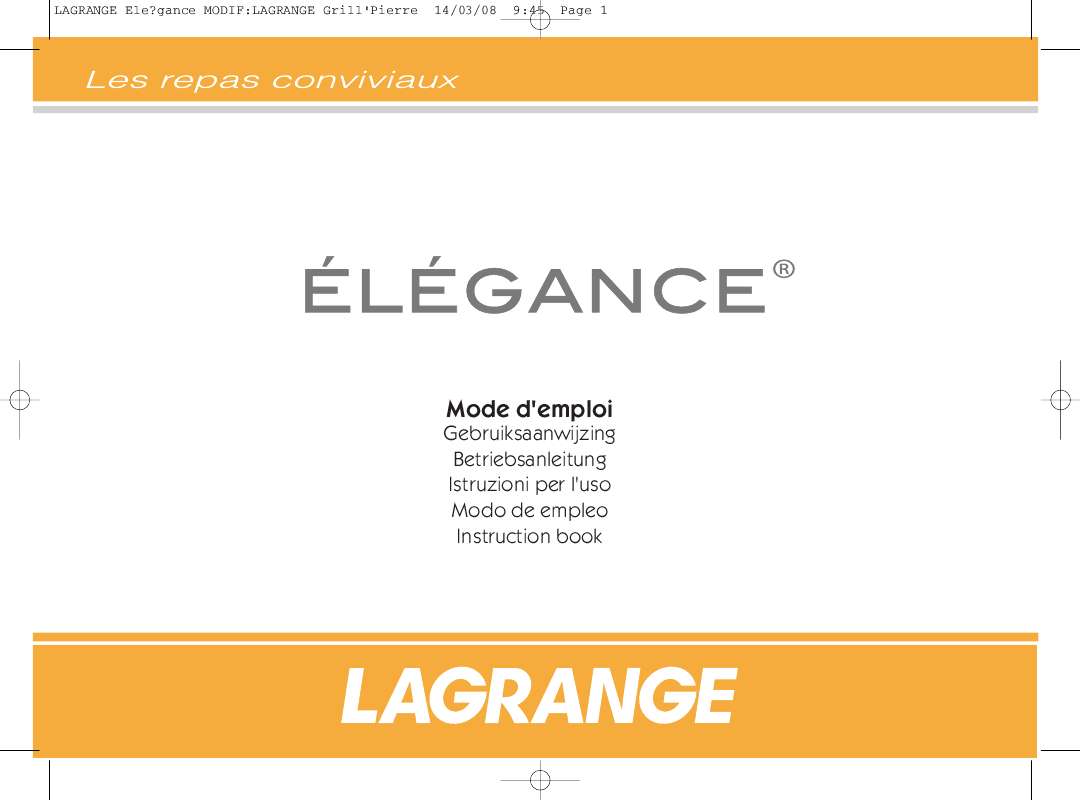 Guide utilisation  LAGRANGE RACLETTE PIERRE ELEGANCE  de la marque LAGRANGE