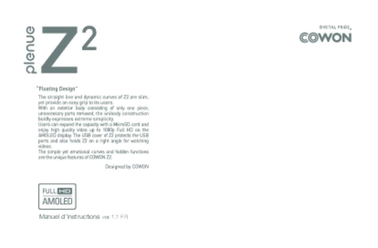 Guide utilisation COWON Z2 PLENUE  de la marque COWON
