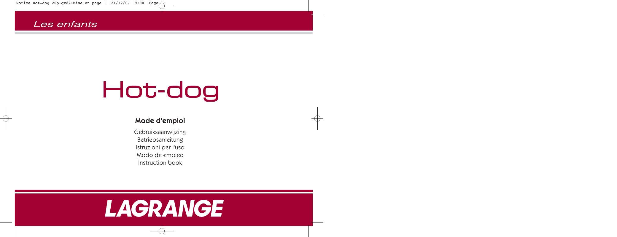 Guide utilisation  LAGRANGE HOT-DOG  de la marque LAGRANGE