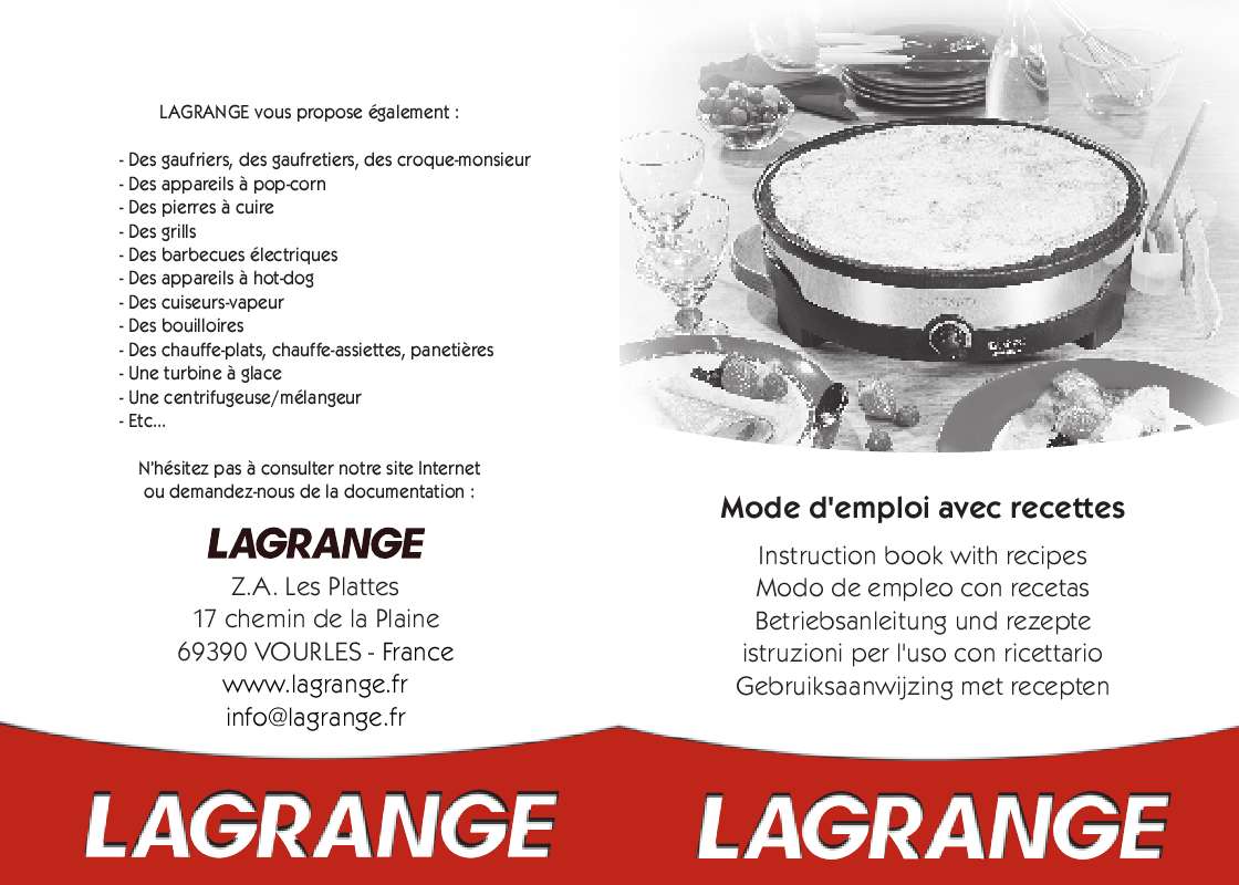 Guide utilisation  LAGRANGE MAXI CREPES  de la marque LAGRANGE