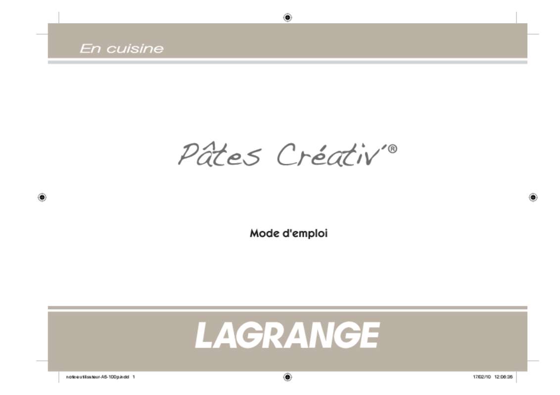 Guide utilisation LAGRANGE PATES CREATIV' 429001  de la marque LAGRANGE