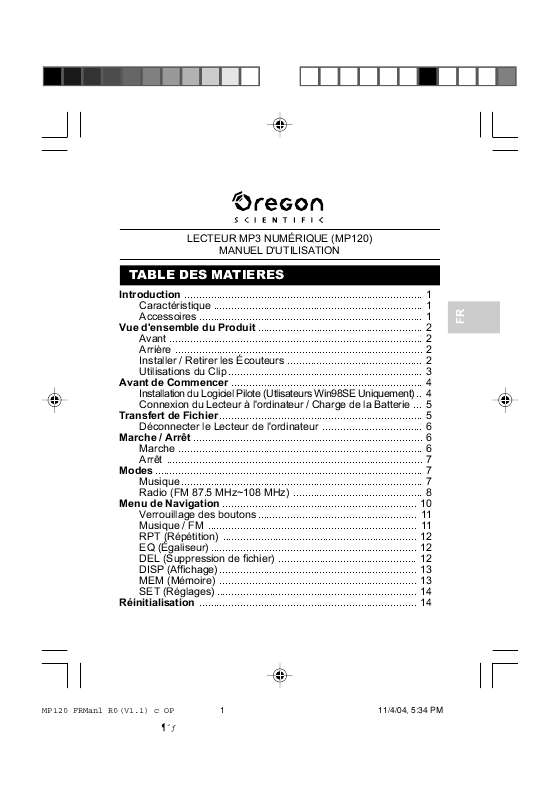 Guide utilisation  OREGON MP120  de la marque OREGON