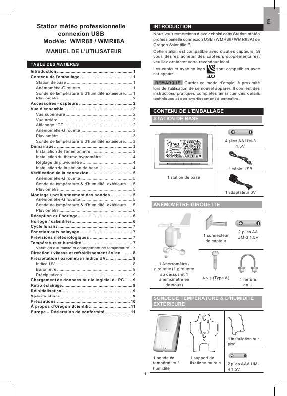 Guide utilisation  OREGON WMR88A  de la marque OREGON