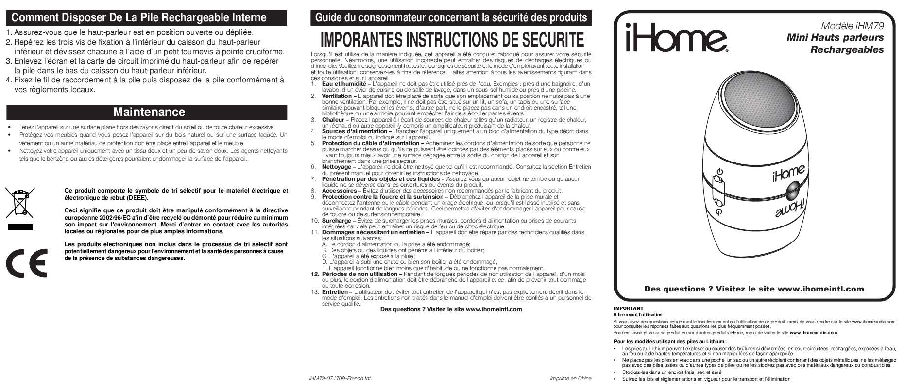 Guide utilisation IHOME IHM79  de la marque IHOME
