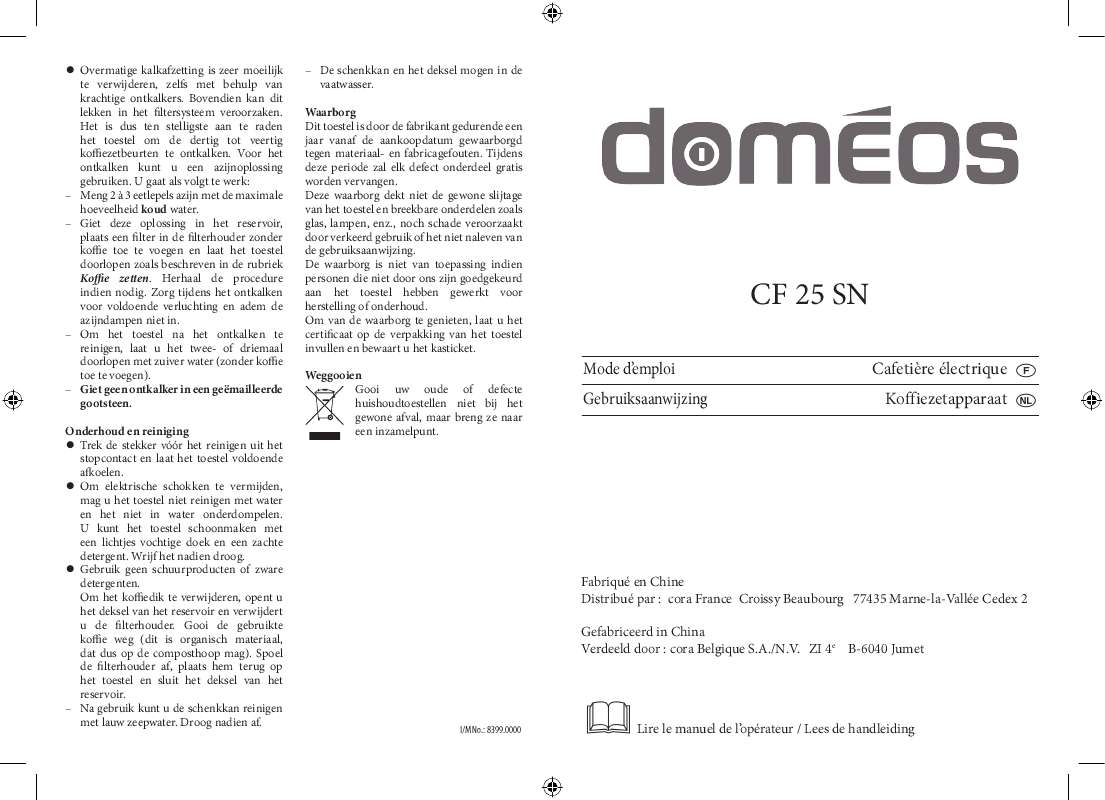 Guide utilisation  DOMEOS CF 25 SN  de la marque DOMEOS