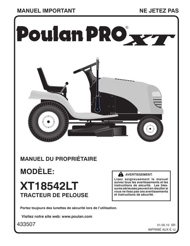Guide utilisation  POULAN XT18542LT  de la marque POULAN