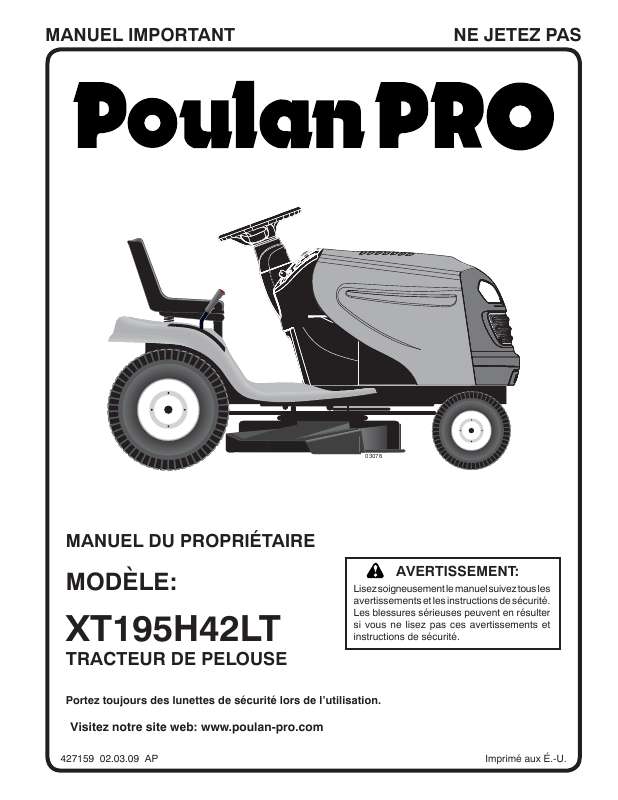 Guide utilisation  POULAN XT195H42LT  de la marque POULAN