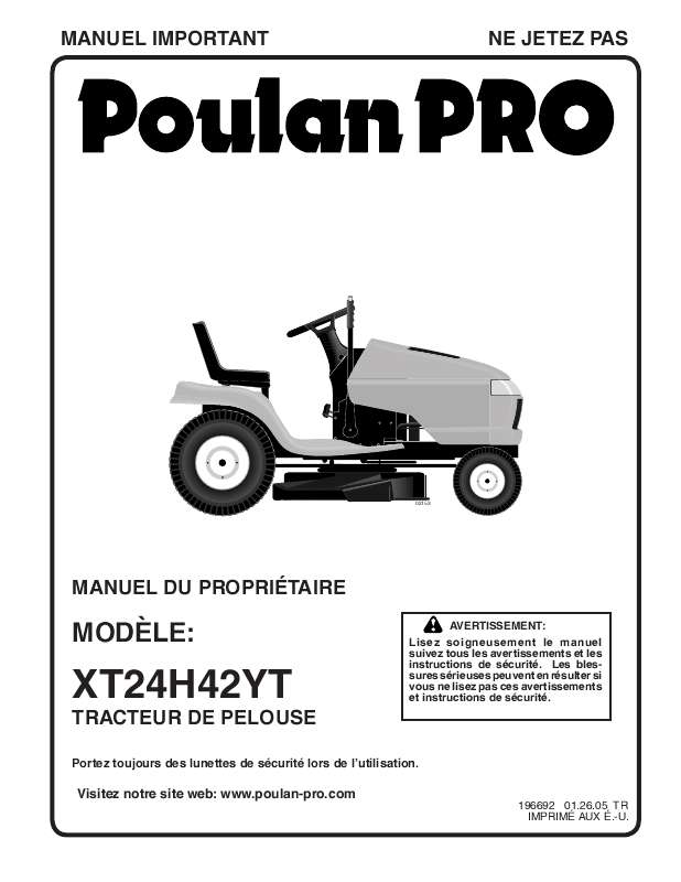 Guide utilisation  POULAN XT24H42YT  de la marque POULAN